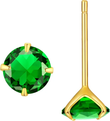 Vista 6 de Aretes de esmeralda chapados en oro amarillo o platino, plata de ley y circonita cúbica verde, aretes de tuerca para mujeres y niñas, joyería