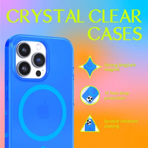 Vista 2 de FELONY - Funda para iPhone 15 Pro, funda transparente de color azul neón Azul claro neón