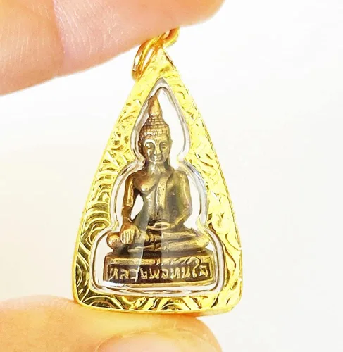 Vista 2 de Milagro Colgante Phra LP Tanjai Buda Thai & Yant Kroa Petch Sheet Gold Spell Yantra Charm Amuleto Talismán Protección Poder Fortuna Comercio Rico