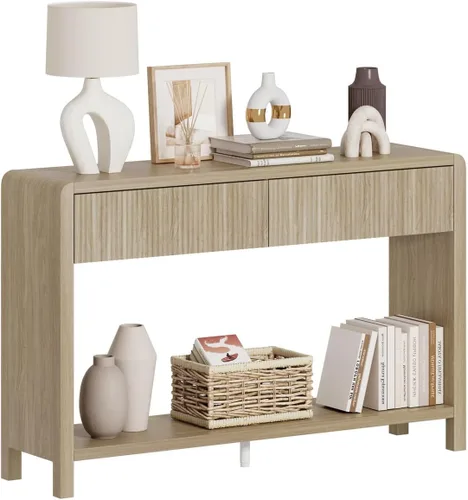 Vista 10 de FATORRI Mesa consola de entrada con 2 cajones, moderna mesa de sofá para sala de estar, mesas de sofá detrás del sofá y mesas de pasillo