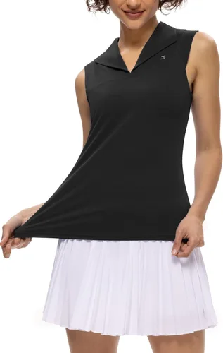 Vista 3 de JACK SMITH Camisetas de tenis de golf sin mangas para mujer, cuello en V, cuello de solapa, deportivas, sin mangas