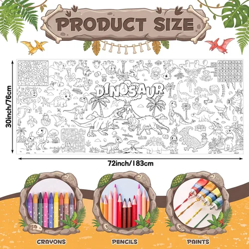 Vista 2 de NatNarr Mantel de dinosaurio para colorear, póster de papel de 30 x 72 pulgadas para niños
