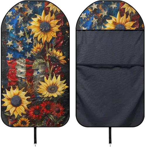 Vista 6 de Fundas de Asiento de Coche con Diseño de Sudadera de Girasol y Bandera Estadounidense para Coche, Camión, SUVs, Protector de Asiento Impermeable