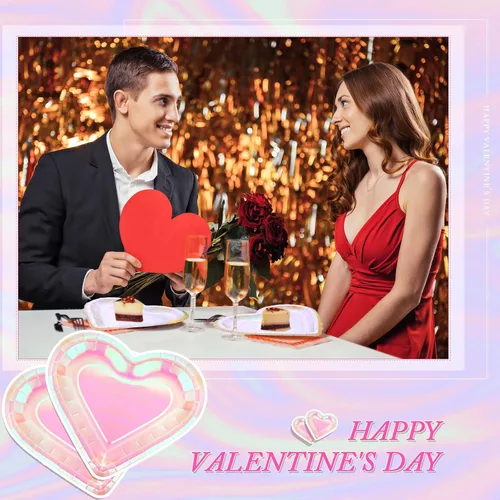 Vista 3 de Remerry 100 platos de corazón de boda, platos de papel desechables en forma de granel, platos de papel gruesos, platos decorativos de postre