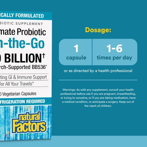 Vista 3 de Natural Factors, TravelBiotic, apoya la salud del colon y el sistema inmunológico, suplemento probiótico estable, 10 mil millones de UFC, vegano, 60