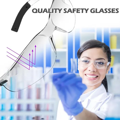 Vista 6 de Paquete de 150 gafas de seguridad transparentes, ligeras, protectoras para uso en interiores y exteriores, mujeres y hombres, trabajo, laboratorio