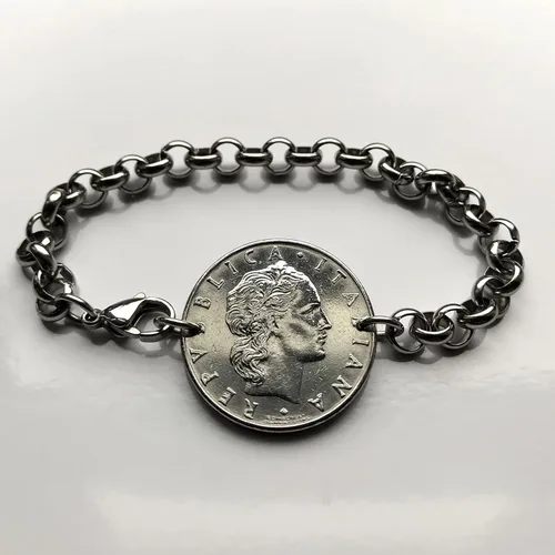 Vista 3 de 1959 Italia 50 Lira moneda italiana joyería pulsera laureado Vulcan herrero Roma Florencia Milano Venecia Torino Palermo Siena Bolonia Módena Lecce
