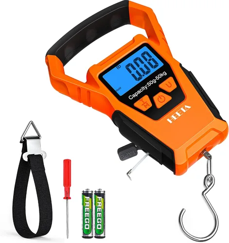 Vista 8 de HEETA Báscula de pescado digital impermeable con pantalla LCD retroiluminada, 110 libras / 110.2 lbs, báscula portátil para colgar para el hogar