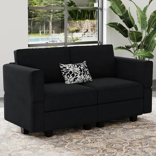 Vista 31 de Belffin - Sofá modular de terciopelo con asientos de almacenamiento, sofá de 3 plazas para sala de estar, color negro
