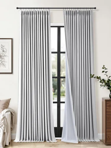 Vista 38 de Cortinas opacas plisadas de lino beige y blanco de 90 pulgadas de largo para dormitorio o sala de estar, juego de 2 paneles, oscurecimiento