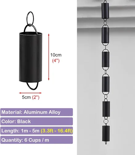 Vista 7 de Downspout Rain Chain Rainwater Diverter, 8Ft 8.5Ft 10Ft 12Ft Rain Guide Chain Hanging Ornament, Aluminum Alloy Rain Chimes Kit for Garden,1m (33ft)