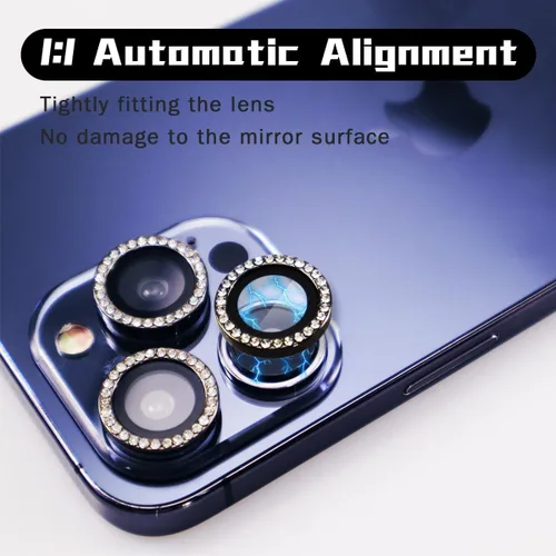 Vista 2 de BONVAN Protector de lente de cámara para iPhone 15 Pro/Pro Max/14 Pro/ProMax - Bling Glitter Diamond Metal Cristal Cristal Templado Accesorios
