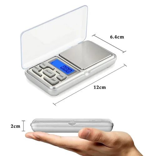 Vista 3 de 2 unids alta precisión mini electrónica digital bolsillo báscula joyería pesaje equilibrio portátil 17.64 oz/0.0004 oz función de conteo LCD azul