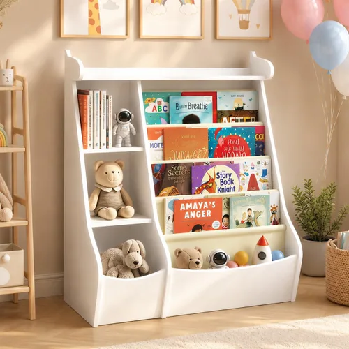 Vista 9 de FKWin - Estantería para niños, organizador de almacenamiento de juguetes, 5 niveles, color gris Montessori