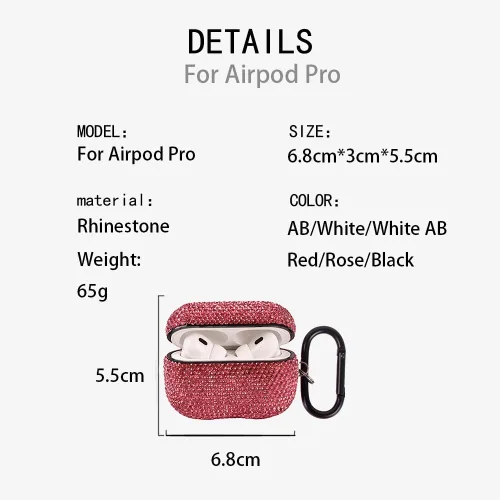 Vista 2 de Funda protectora para AirPods Pro con kit de limpieza, funda protectora de diamantes brillantes para Apple AirPod Pro de 2ª y 1ª