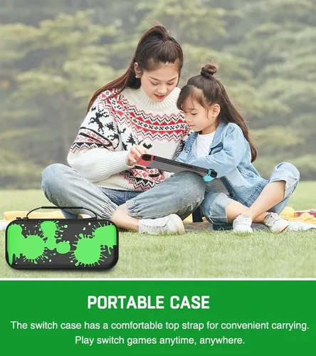 Vista 6 de Kawaye Funda para Switch compatible con Nintendo Switch y Switch OLED, funda para Switch verde y negro