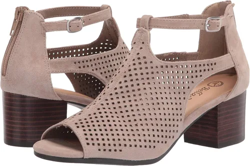 Vista 7 de Bella Vita Sandalias de tacón de bloque para mujer cuero de gamuza almendra