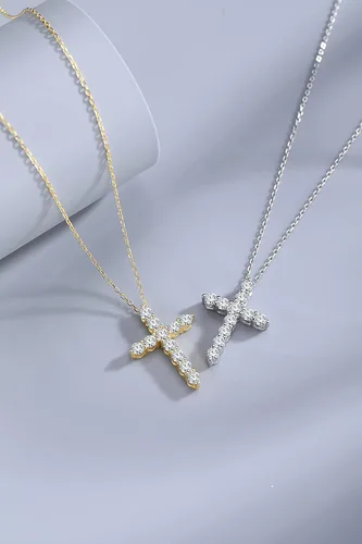 Vista 6 de RORTY XIN Collar con colgante de cruz de diamante de imitación de plata de ley 925, circonita cúbica y circonita cúbica, cadena de plata de 18.0in +
