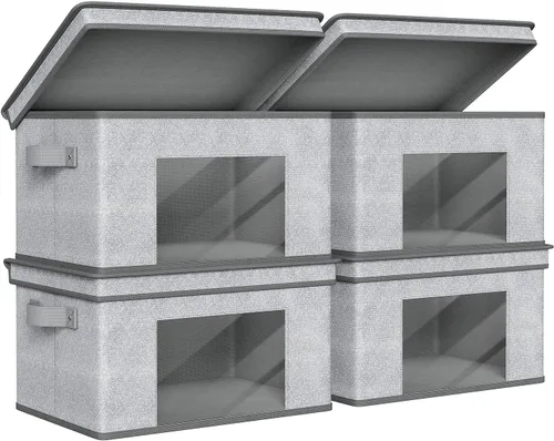 Vista 13 de Univivi Cajas de Almacenamiento de Tela Plegables Grandes Contenedores de Almacenamiento con Tapas [Paquete de 4] Cubos de Almacenamiento Plegables