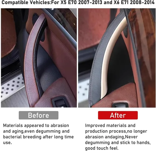 Vista 2 de TTCR-II Compatible con 2007-2013 BMW X5 cubierta para manija de puerta X6 2008-2014, 3 piezas de cubierta interior de manija de puerta beige para X5