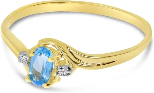 Vista 4 de Anillo ovalado de oro amarillo de 14 k con topacio azul y diamantes