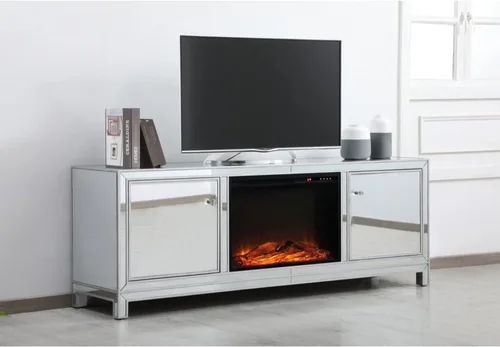 Vista 3 de Elegant Decor Reflexion - Soporte de TV para televisores de hasta 65" con chimenea de madera en color plateado