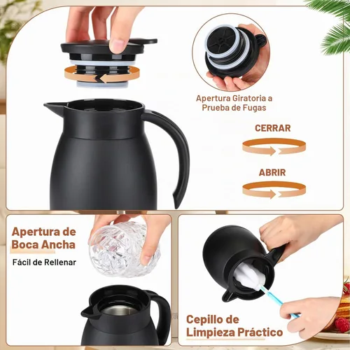 Vista 3 de Uiifan - 2 jarras térmicas de café de 17 onzas, olla aislada al vacío Negro