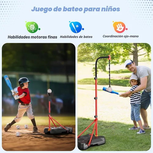Vista 5 de HopeRock Juego de aro de baloncesto 2 en 1 y pelota en T para niños, soporte de pelota ajustable, camiseta colgante de béisbol para niños y niñas