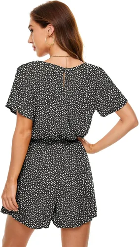 Vista 5 de LAC RETTBA Mono de leopardo con lunares para mujer, cuello en V, estampado floral, manga con vuelo, bolsillo