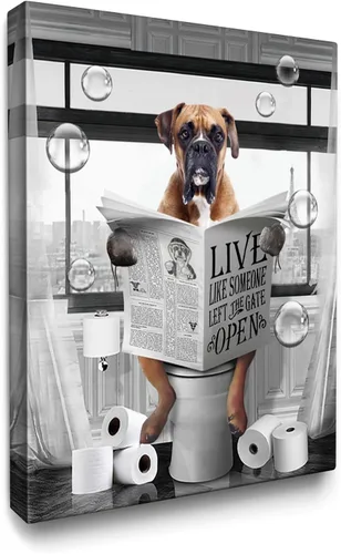 Vista 24 de Luslya Divertido arte de pared de alpaca para baño, linda alpaca sentada en el inodoro, lectura de periódicos, póster enmarcado en blanco y negro