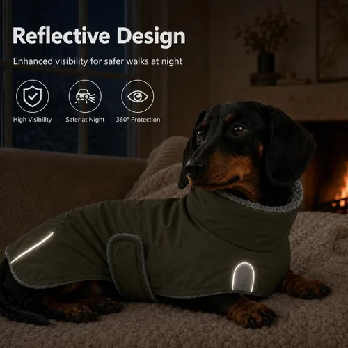 Vista 4 de Morezi Dachshund Coats Waterproof, Perfect for Dachshunds, Sausage, Weiner Dog Winter Coat with Padded Fleece, Puppy Snowsuit with Adjustable Bands