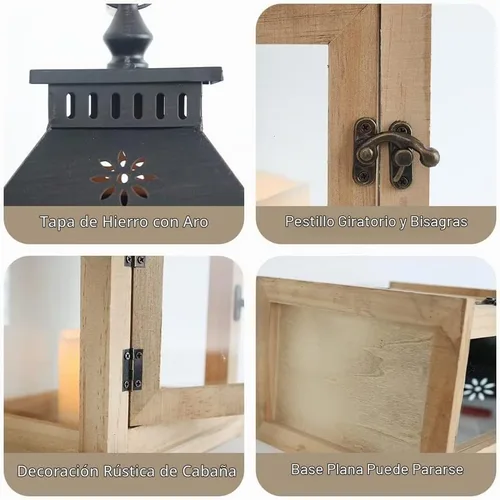 Vista 7 de NEEDOMO Farol de vela de madera de 13 pulgadas para interiores, centro de mesa grande decorativo al aire libre, candelabros rústicos colgantes