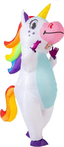 Vista 2 de Spooktacular Creations Disfraz inflable para adulto, cuerpo completo montando un unicornio para fiesta inflable de Halloween