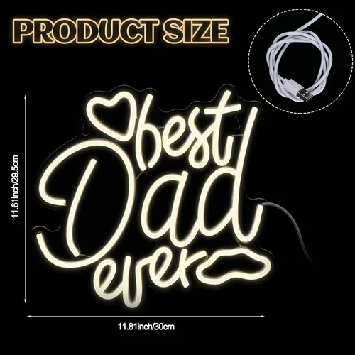 Vista 2 de Baquler Letrero de neón con luces LED con texto en inglés "Best Dad Ever", regalo para decoración de pared del día del padre, expresarte agradecido