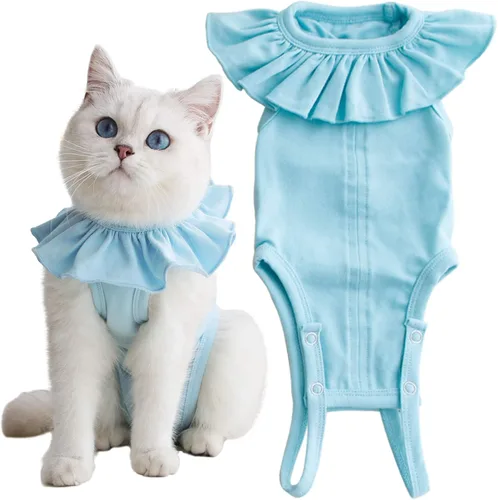 Vista 10 de Traje de recuperación para gatos para heridas abdominales y enfermedades de la piel, camisa quirúrgica transpirable para después de la cirugía