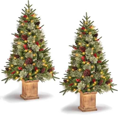 Vista 9 de Jin&Bao Árbol de Navidad artificial de 4 pies, árbol en maceta con 100 Verde bosque