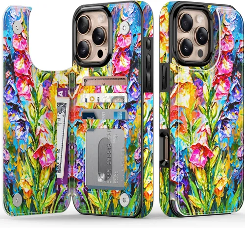 Vista 25 de FUNMIKO Funda tipo cartera para iPhone 15 con tarjetero + clip para efectivo, bloqueo RFID, protección contra caídas de grado militar y obras