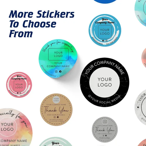 Vista 7 de Calcomanías de vinilo personalizadas con tu imagen, texto, diseño y logotipo. Etiquetas comerciales personalizadas impermeables para embalaje