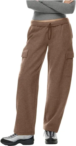Vista 2 de Pantalones deportivos para mujer, casuales, con forro polar, cintura alta, color sólido, pantalones deportivos con bolsillos