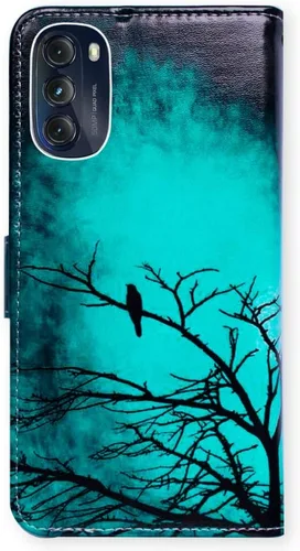 Vista 7 de Bcov Funda para Moto G 5G 2022, funda de cuero verde pájaro negro con tapa para teléfono con ranura para tarjeta y soporte para Motorola Moto G 5G