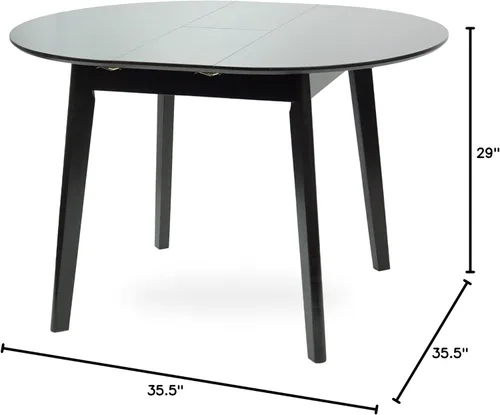 Vista 2 de Ellis - Mesa de comedor redonda extensible de 35.5 a 45 pulgadas, madera maciza, color espresso