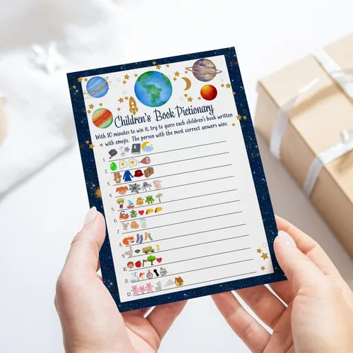 Vista 6 de Paper Clever Party Out of This World Baby Shower Games Boy - Divertidas actividades de baby shower para invitados, títulos de pictograma de libro