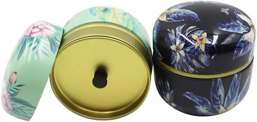 Vista 3 de Paquete de 2 mini recipientes de almacenamiento de té, latas de café, patrón de flores, contenedor de almacenamiento de alimentos para hierbas