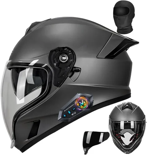 Vista 8 de Casco integral Bluetooth para motocicleta aprobado por DOT, casco modular para motocicleta con visera solar incorporada, puertos de ventilación