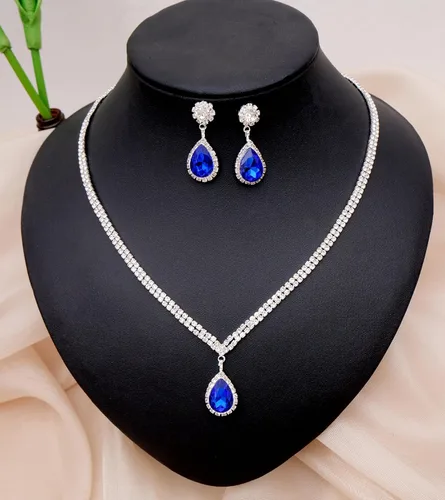 Vista 3 de Elegante collar de cristal plateado para boda, aretes, pulsera, juego de joyería para mujeres, novias, damas de honor, fiesta de graduación