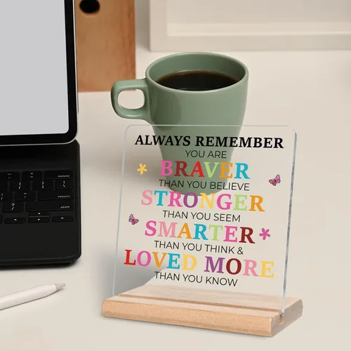 Vista 4 de Regalos inspiradores para hija, hijo, amigos y familia, placa acrílica con mensaje "Always Remember You Are Braver", placa motivadora con citas