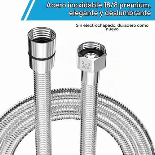 Vista 3 de Manguera de ducha de 59", extralarga, de acero inoxidable 304, manguera de ducha de mano, extensión/reemplazo, flexible y duradera, inserto
