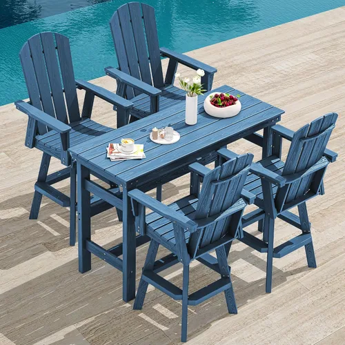 Vista 27 de SERWALL Silla de bar Adirondack giratoria de HDPE, taburetes de bar giratorios para exteriores, silla Adirondack de balcón para bistro, piscina