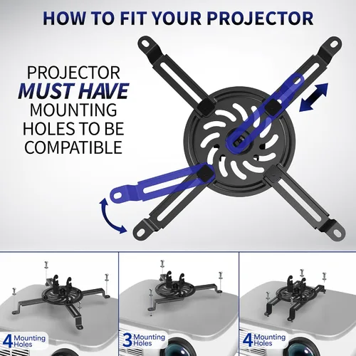 Vista 3 de VIVO Soporte universal para proyector de techo ajustable para proyectores regulares y mini, montaje de proyección con brazos extensibles, negro