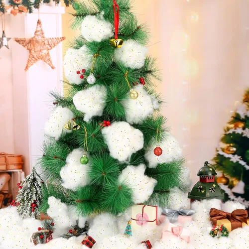Vista 4 de Sumind 2 bolsas de decoración de nieve falsa mullida, fibra de algodón artificial, nubes falsas, manta suave para manualidades, manto, aldea Oro